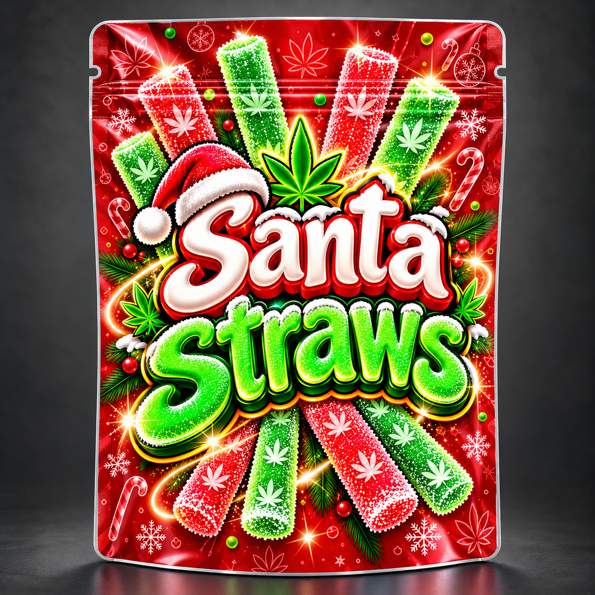 Santa Straws 4" x 5" Premade Sticker Bag (128pcs Minimum)