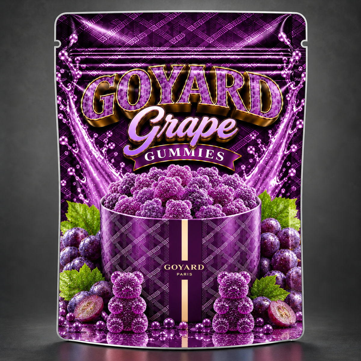 Goyard Grape Gummies 4" x 5" Premade Sticker Bag (128pcs Minimum)