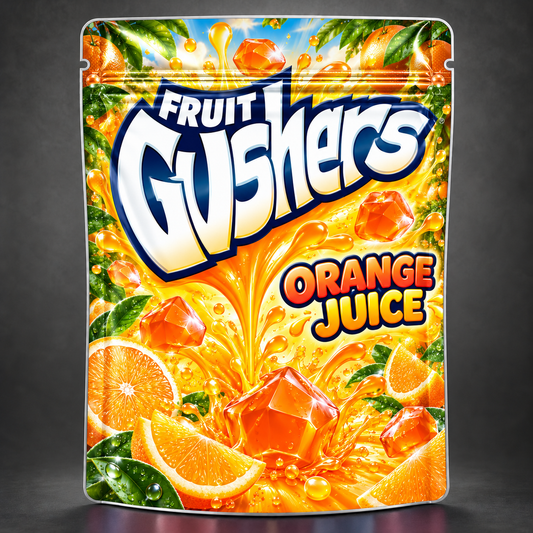 Orange Juice Gushers 4" x 5" Premade Sticker Bag (128pc Minimum)