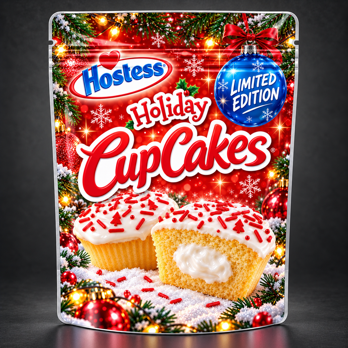 Holiday CupCakes 4" 5" Premade Sticker Bag  (128pcs Minimum)